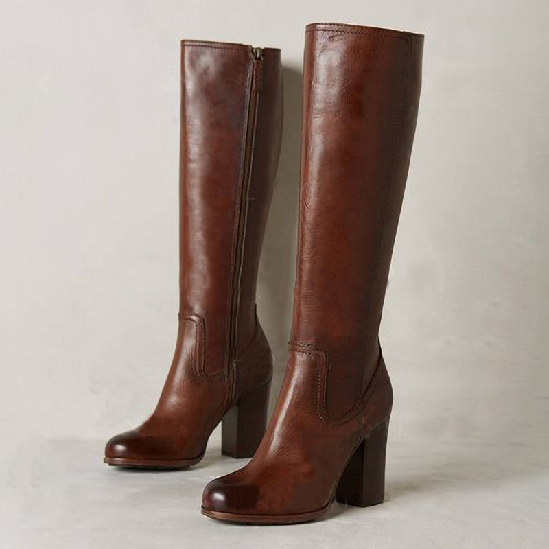 Womens Stylish Plus-size Boots With A Side Zipper And Chunky High Heel