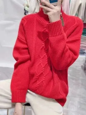 Loose Thick Pullover High Purity Woolen Sweater For Women Red - Shop at LoveMi