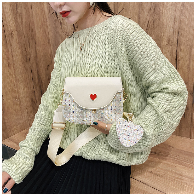 Title 18, All-match woolen woven one-shoulder wide bag sm...