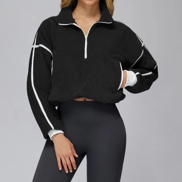Fall Winter Coat Stand Collar Windproof And Warm Polar Fleece Jacket Advanced Black - Shop at LoveMi