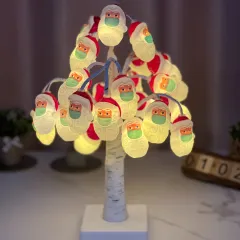 LED Tree Light Silver Birch Wood Christmas Hanging Decoration - Green Mask Santa Claus 45Cm - View 1