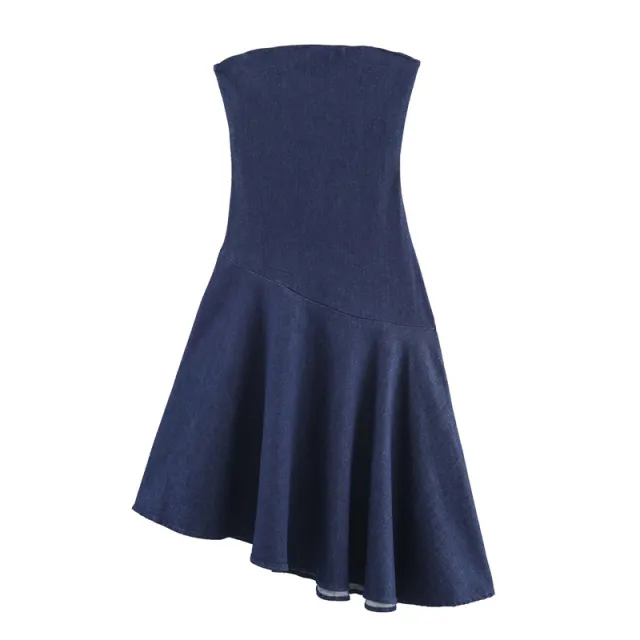 European And American Style Fashionable Slim fit Asymmetric Denim Dress Blue - Shop at LoveMi