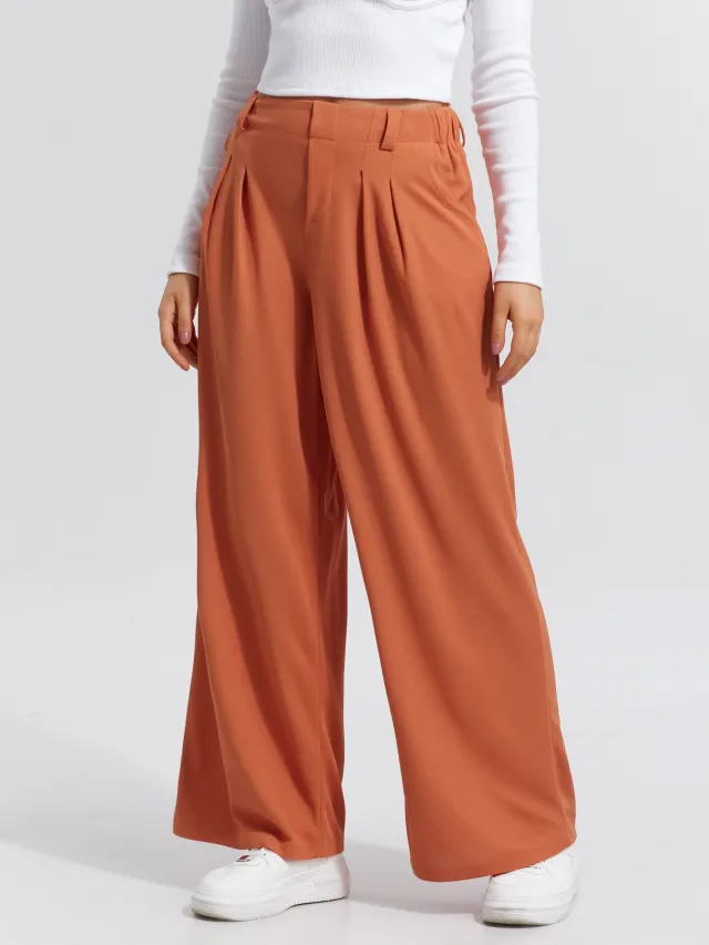 Women's Casual Loose And Elegant Wide leg Pants Orange - Shop at LoveMi