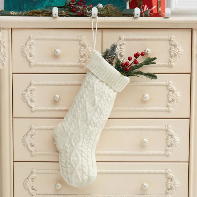 Knitted Christmas Decorations Wool Socks Gift Bag White - Shop at LoveMi