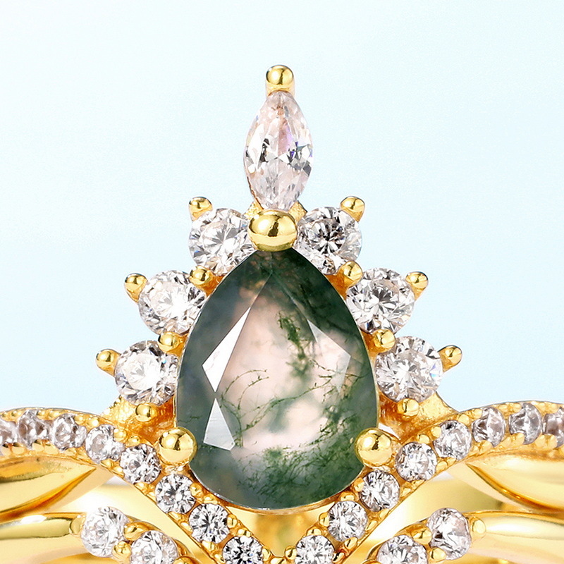 Women's Fashionable All-match S925 Silver Green Moss Ring
