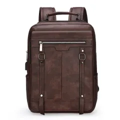 Men's Casual Backpack High School Junior High School Student Schoolbag Simple - Brown - View 1