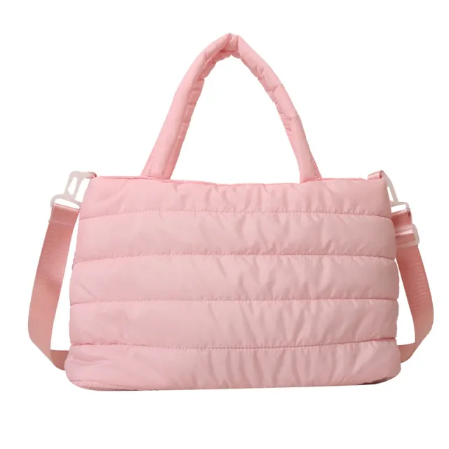 Cotton Jacket Large Capacity Plaid Embroidery Thread Shoulder Crossbody Handbag Pink - Shop at LoveMi