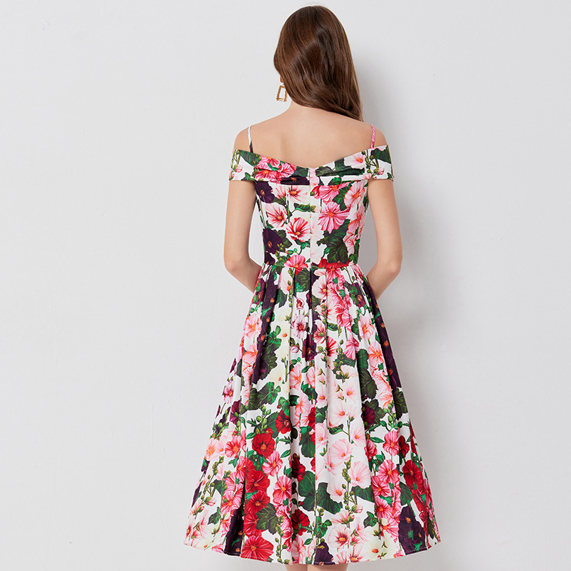 Floral-Print Off-Shoulder Sling Dress, picture 3 of 5