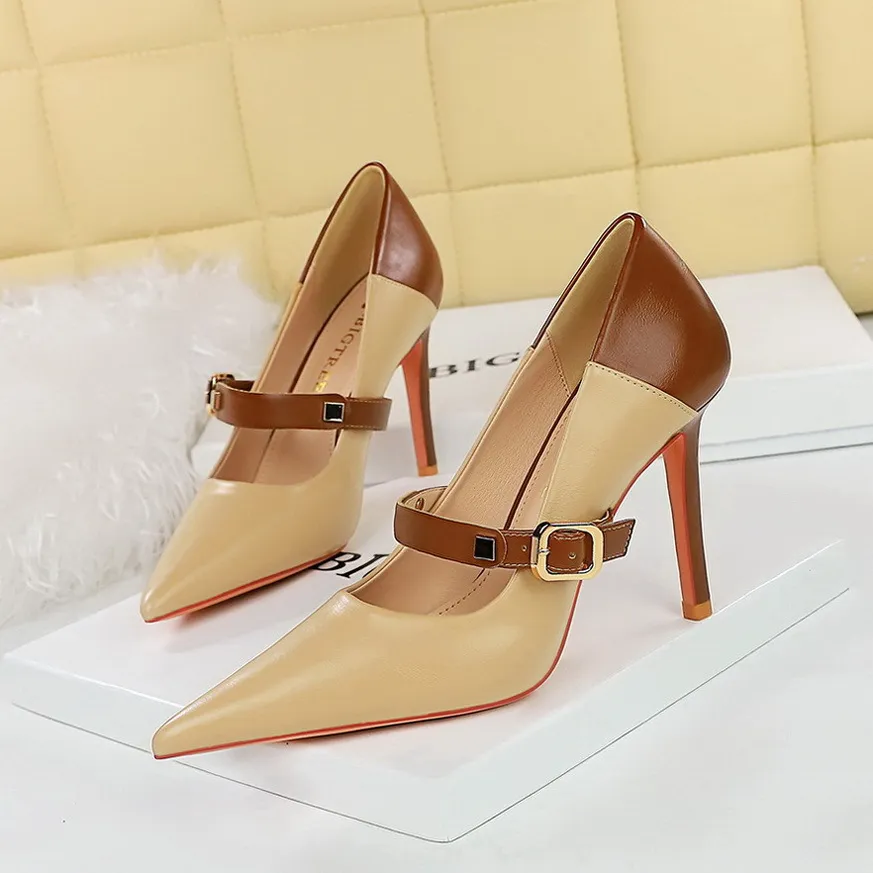 Retro High Heels Women's Shoes Stiletto Heel - Khaki