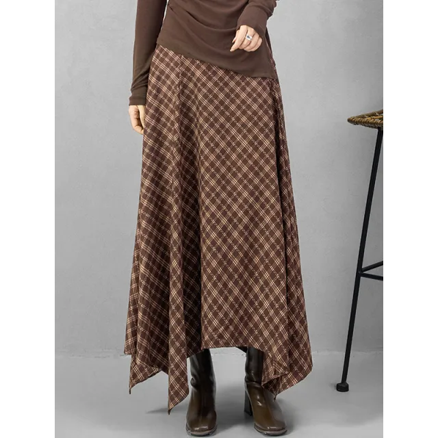 Women's Polyester Scottish Autumn Skirt Brown Plaid - Shop at LoveMi