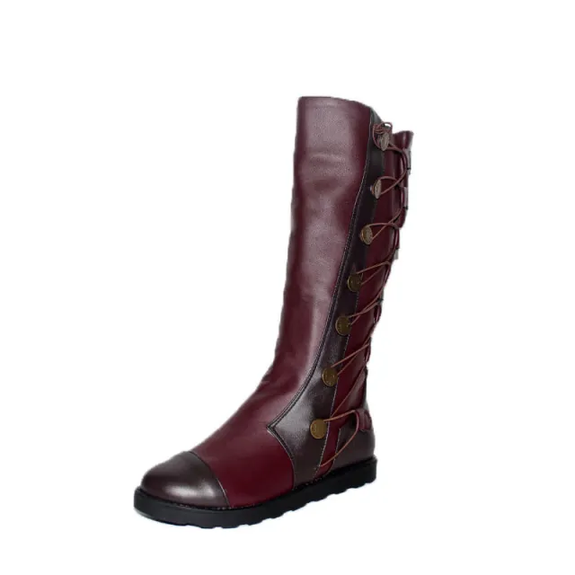 Women's Winter Comfortable Low Heel Square Heel Tall Knight Boots Red - Shop at LoveMi