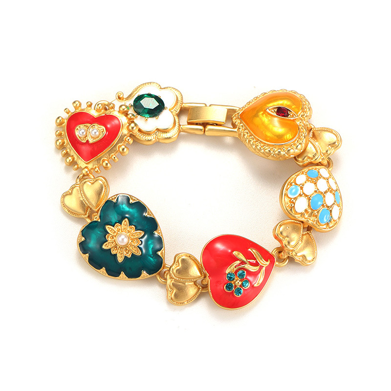 Retro Colorful Artistic Love Carved Embossed Bracelet