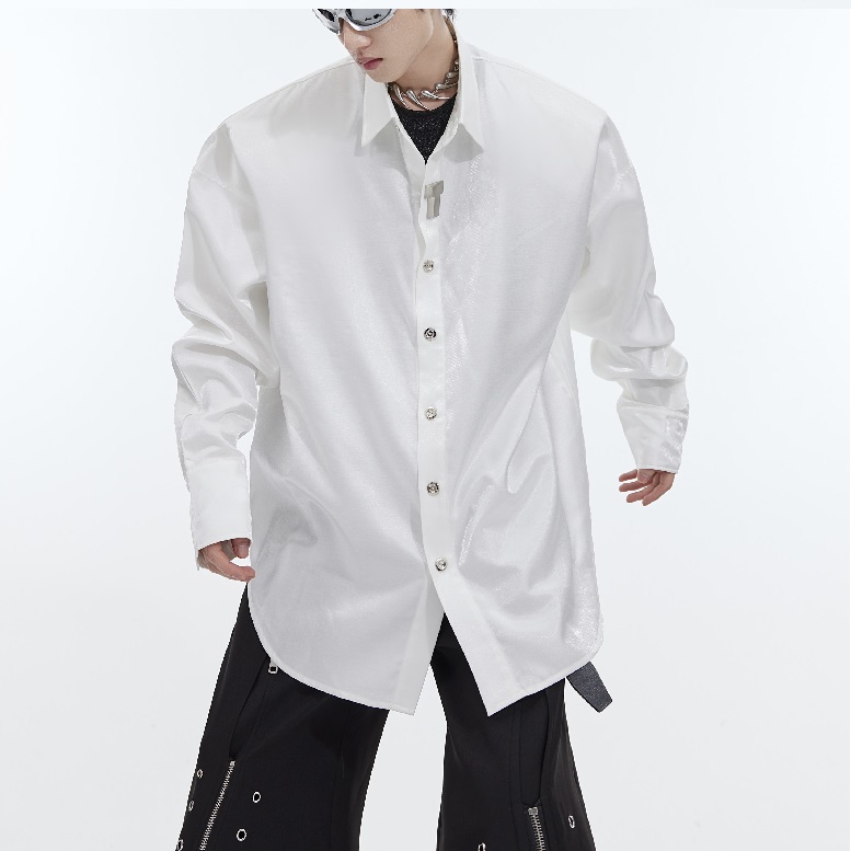 Padded Shoulder White Shirt Metal Embellished Loose High-grade Cardigan Jacket
