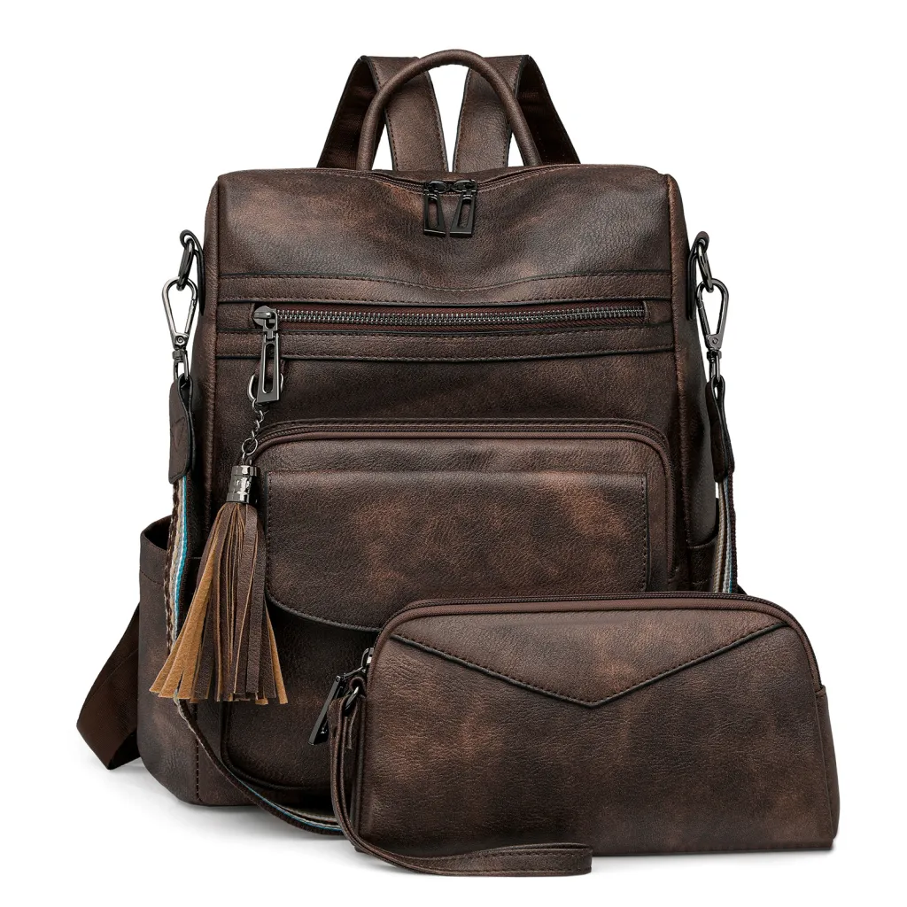 Retro Versatile Women's Backpack With Two-tone Fringe - Double Coarse Grain