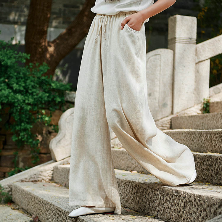 Cotton And Linen National Style Light Retro Wide-leg Pants For Women