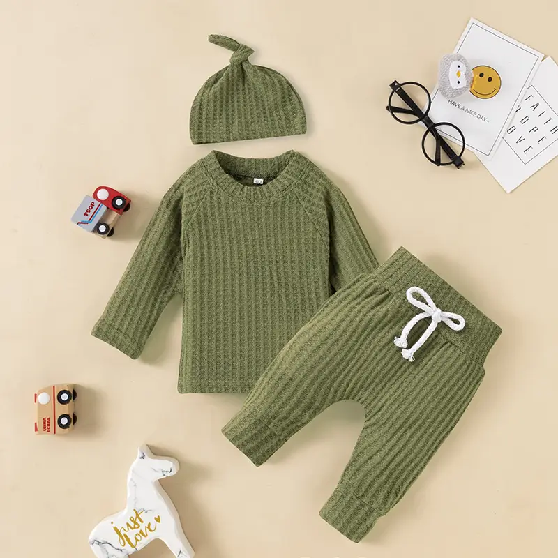 Knitted Baby Children's New Solid Color Knitted Hat Suit
