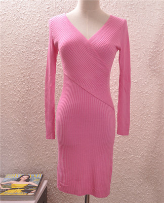 Autumn And Winter New Sexy Cross Low cut V neck Knitted Dress Rose - Shop at LoveMi