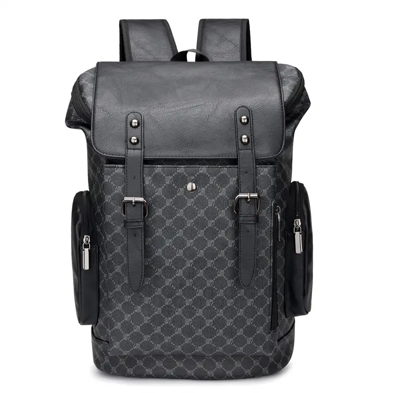 New Men's Leather Large Capacity Men & Women Trendy Plaid Backpack
