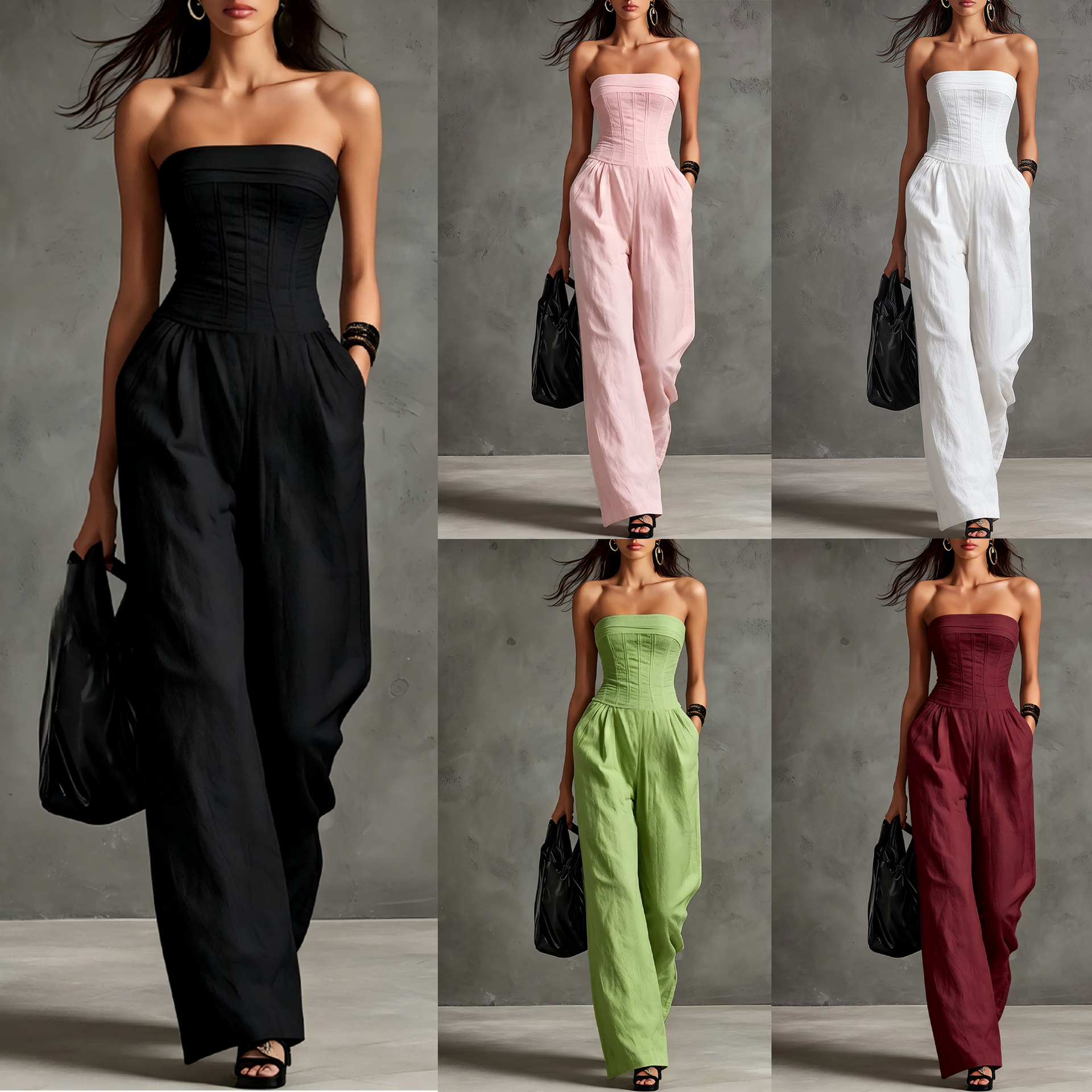 Womens Elegant Solid-color Vintage Jumpsuit