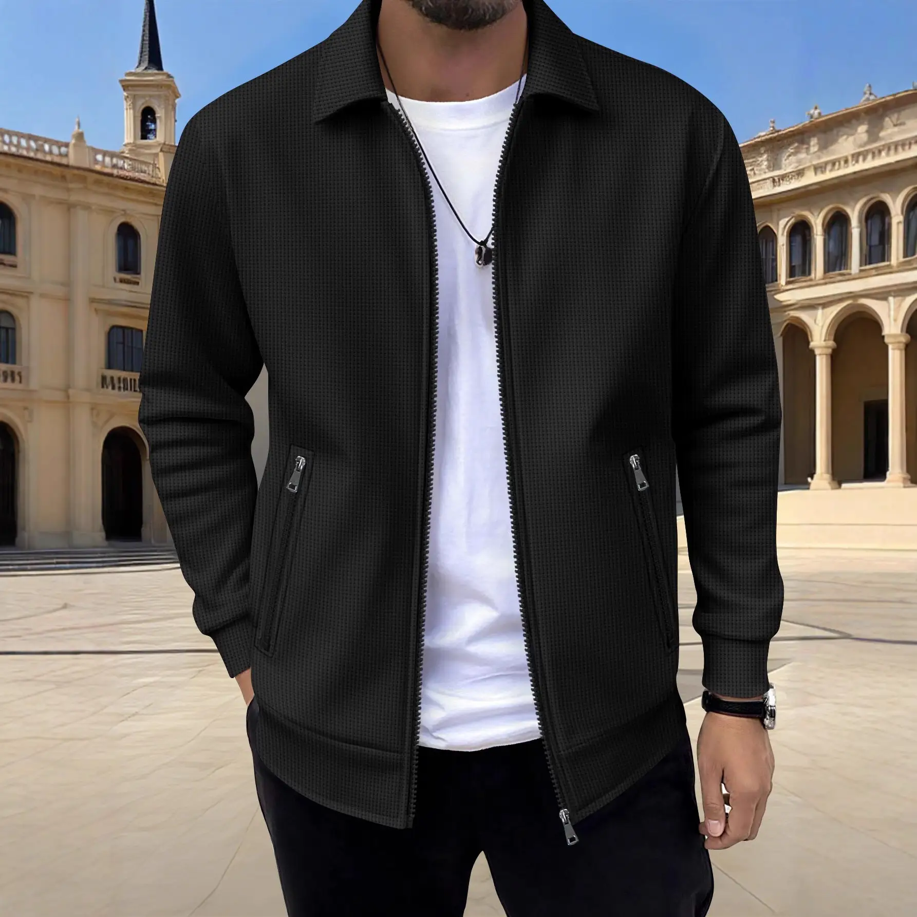 New Solid-color Pocketed Zip-up Long-sleeve Jacket Coat