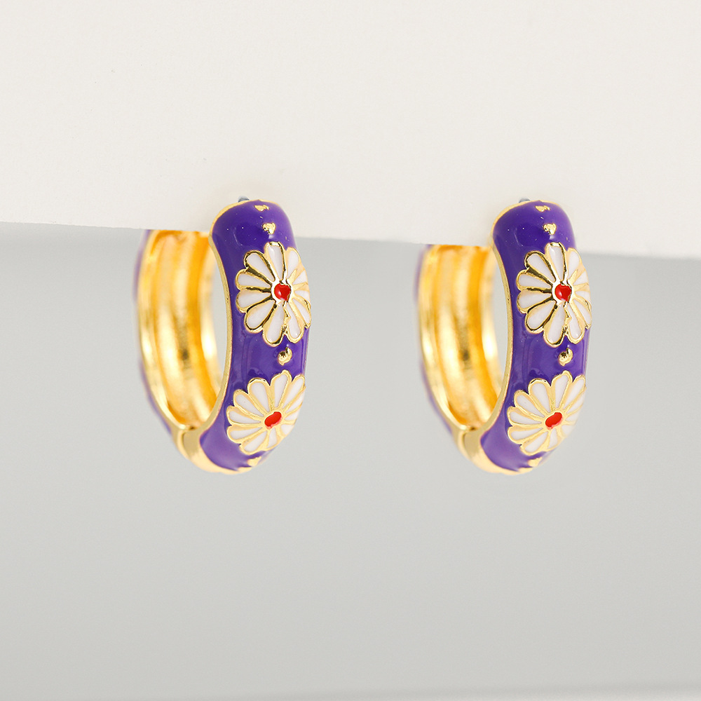 Women's Fashion Colorful Flower Enamel Earrings