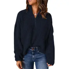 Women's Turtleneck Autumn And Winter Pullover Knitted All-matching Sweater - Navy - View 1