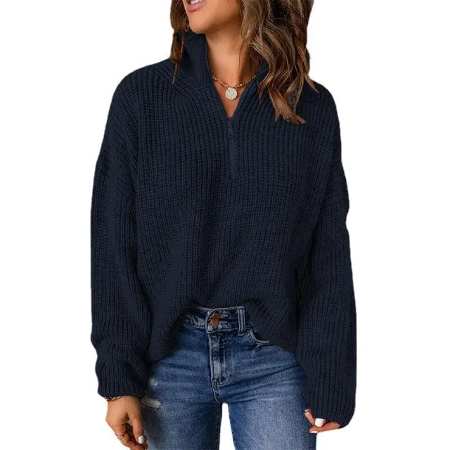 Women's Turtleneck Autumn And Winter Pullover Knitted All matching Sweater Navy - Shop at LoveMi