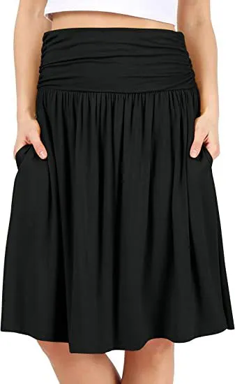 European And American Women's Clothing Pleated Elegant Midi Skirt Black - Shop at LoveMi