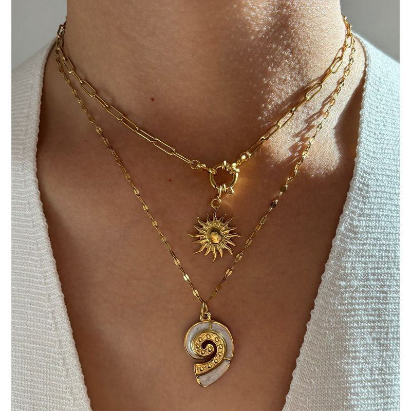 Fashion Titanium Steel SUNFLOWER Conch Fashion All-match Women's Necklace
