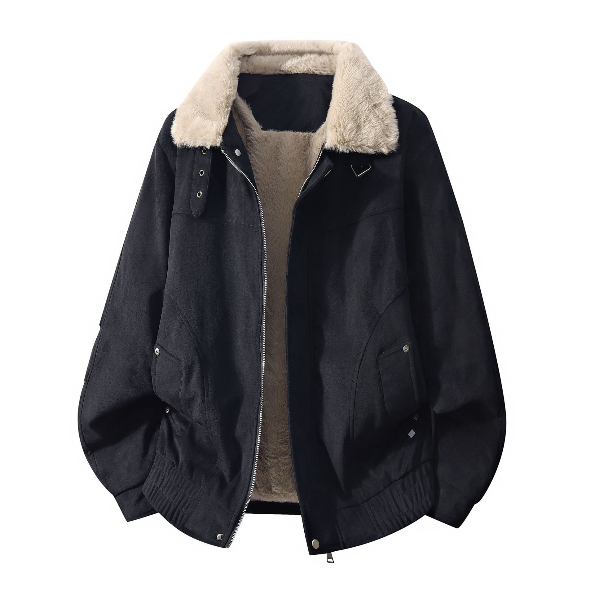 Jachetă de lucru pentru bărbați, căptușită cu fleece, de exterior, cu guler vertical