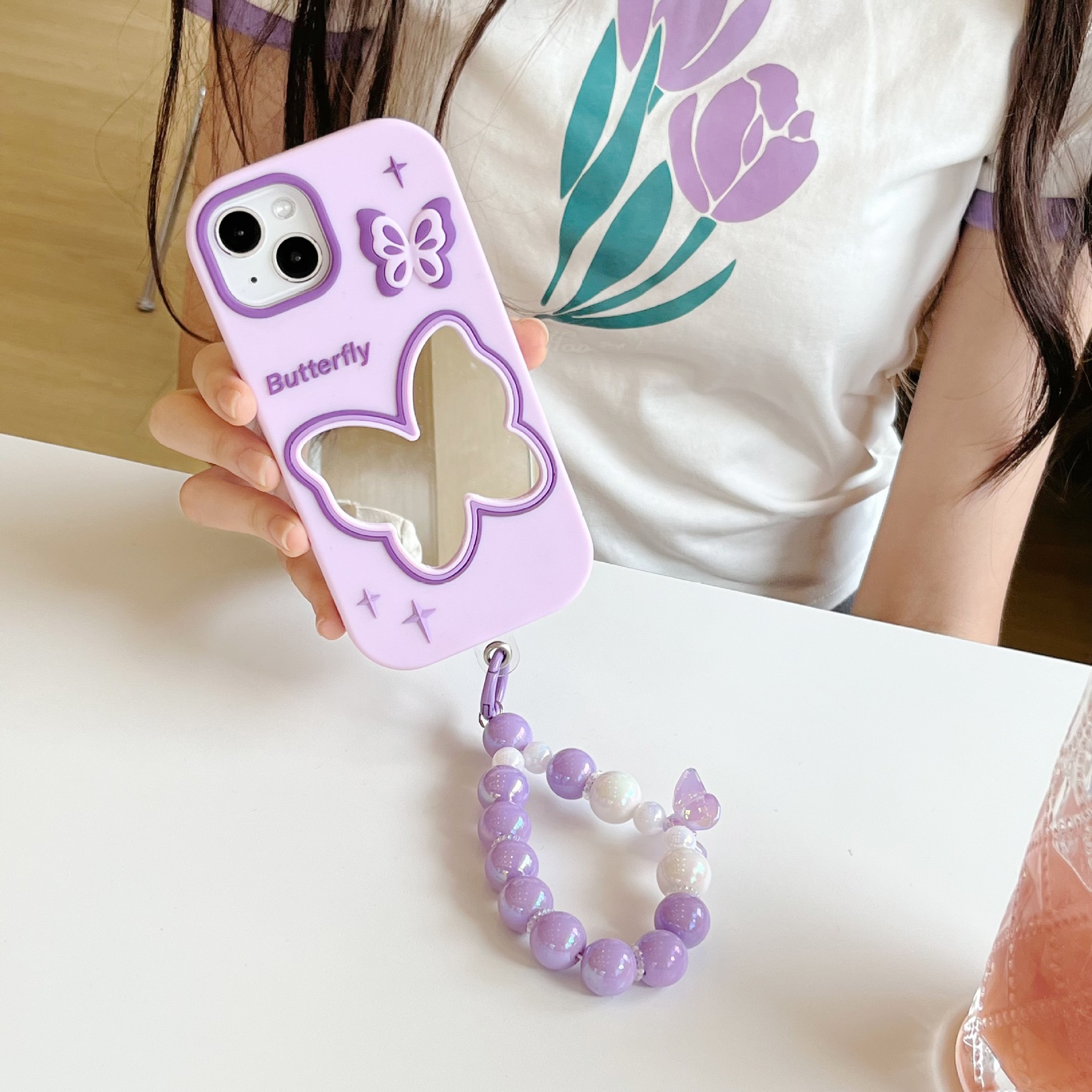 Purple Butterfly Mirror Silicone Phone Case