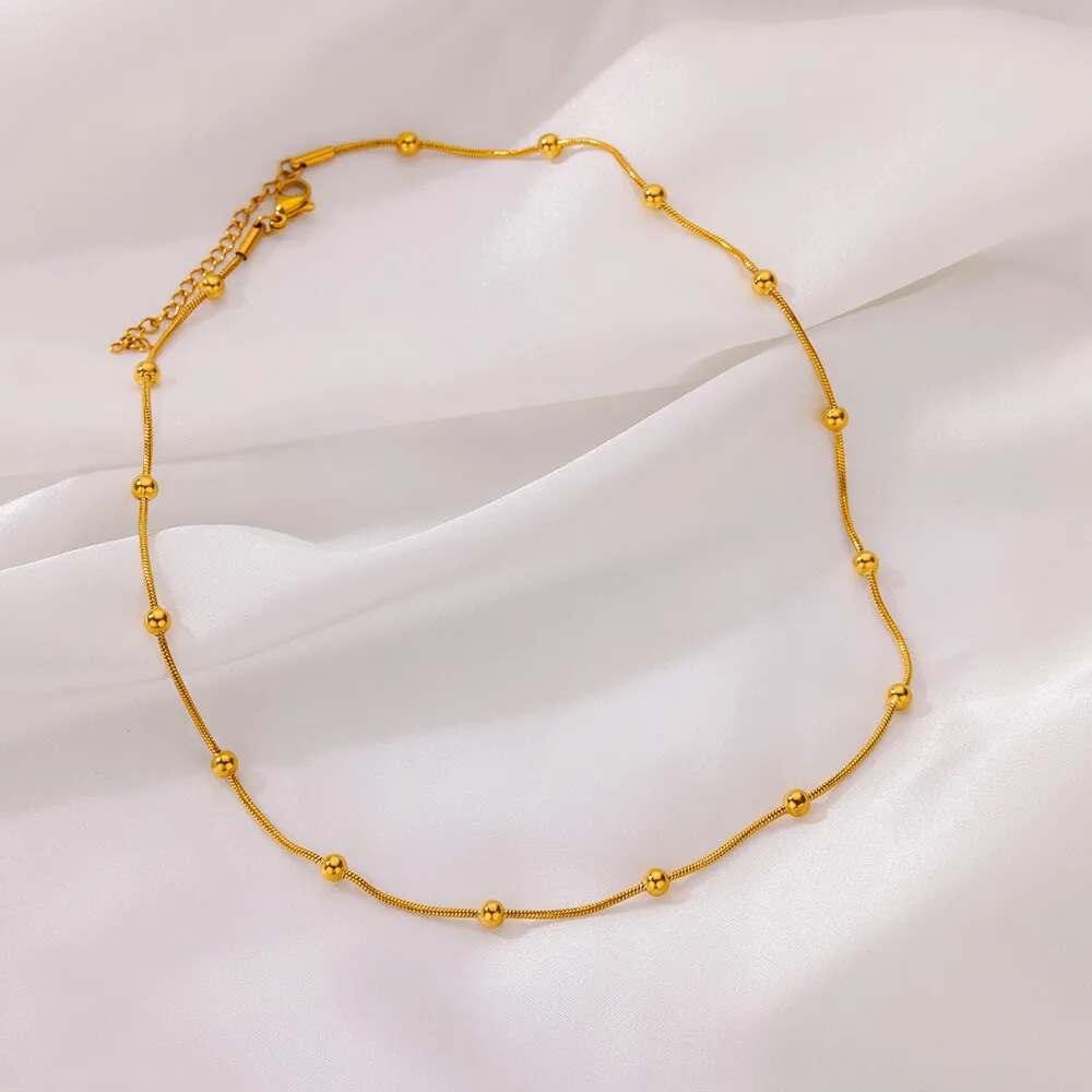 Gold-Plated Minimalist Beaded Round Snake Chain Necklace For Women