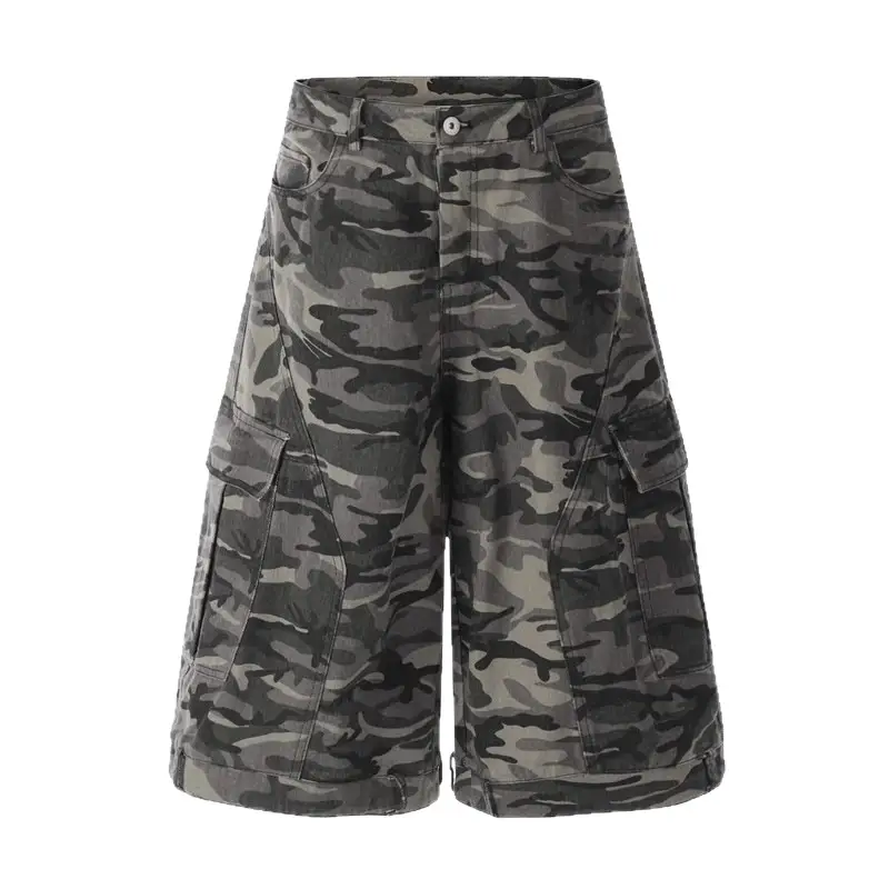 Womens Relaxed-fit American-style Camouflage Denim Capri Pants