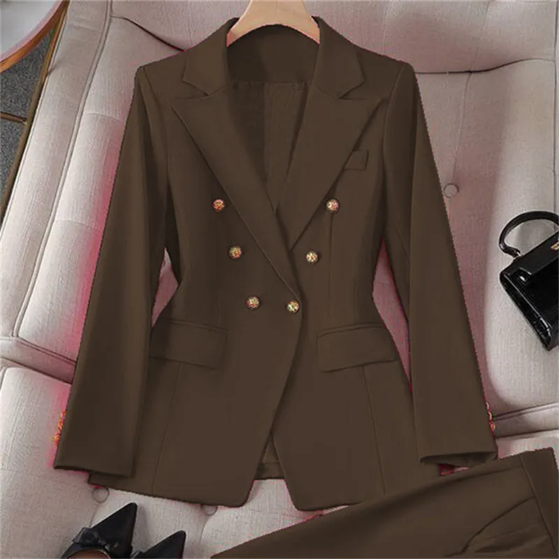 Retro Coat Slim Fit Casual Suit Top - Brown Suit