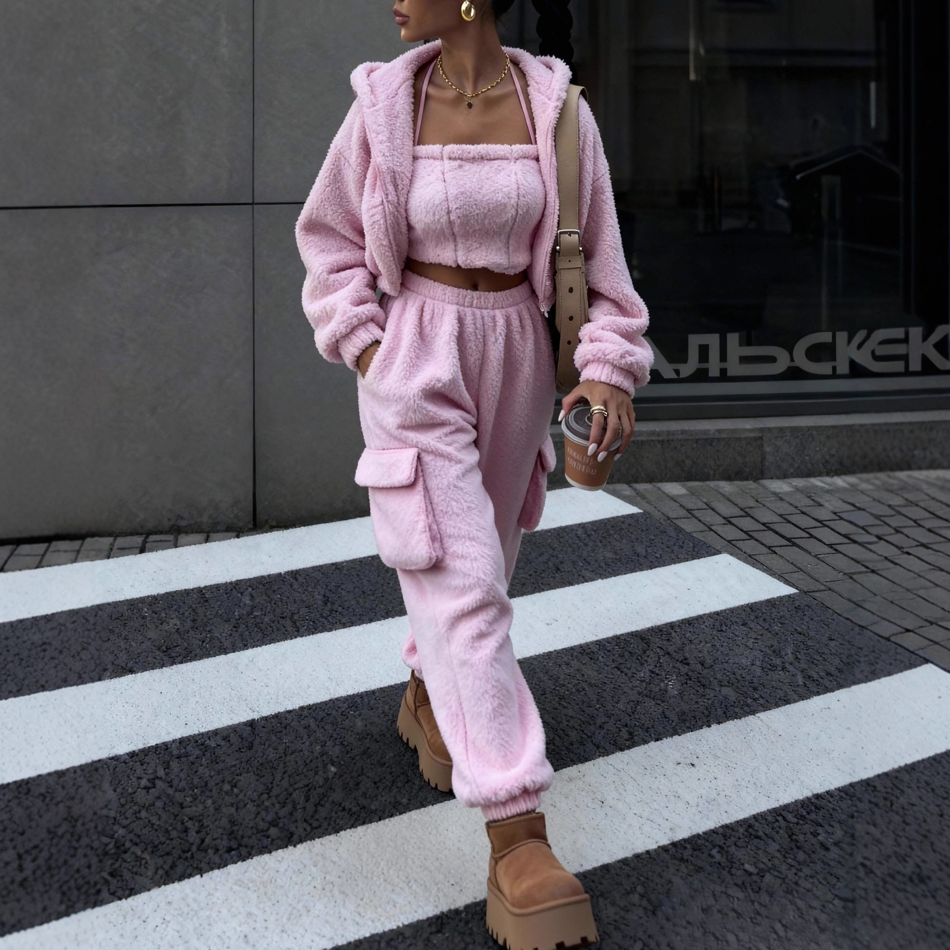 Winter Plush Loungewear Casual Pajama Long-sleeve Sportswear Set For Women