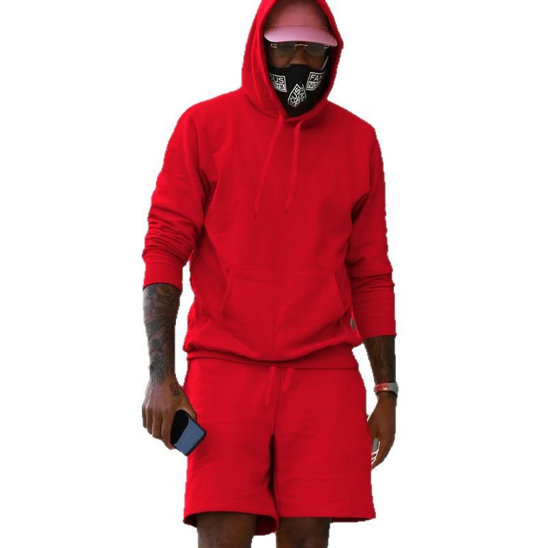 Mens Fleece-Lined Hoodie And Shorts Two-Piece Set