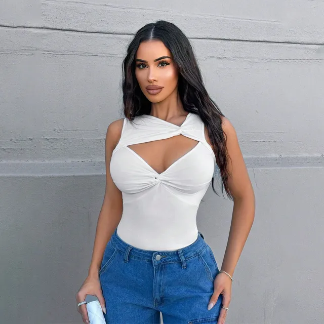 European And American Women's Clothing Instagram Fashion Style Irregular Strap Vest Fitted Sleeveless Top White - Shop at LoveMi