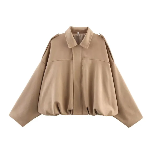 Pilot Jacket Batwing Sleeve Zipper Casual Top Khaki - Shop at LoveMi