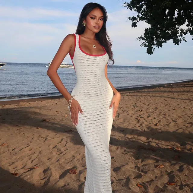 Sexy Backless Lace Up Sleeveless Versatile Knitted Dress White - Shop at LoveMi