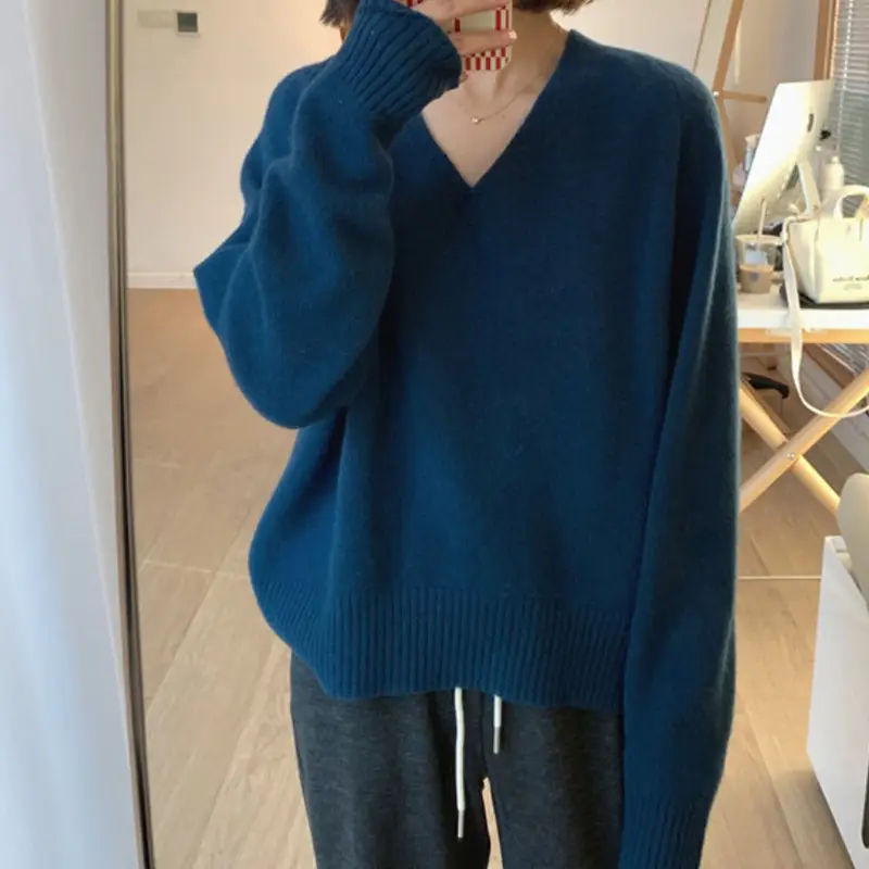 Simple Basic V-neck Casual Style Knitwear Soft Glutinous Small Short Bottoming Shirt Sweater