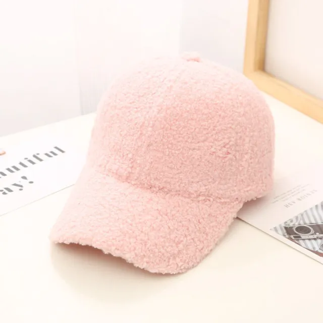 Korean Style Solid Color Light Board Lambswool Baseball Cap For Women Pink - Shop at LoveMi