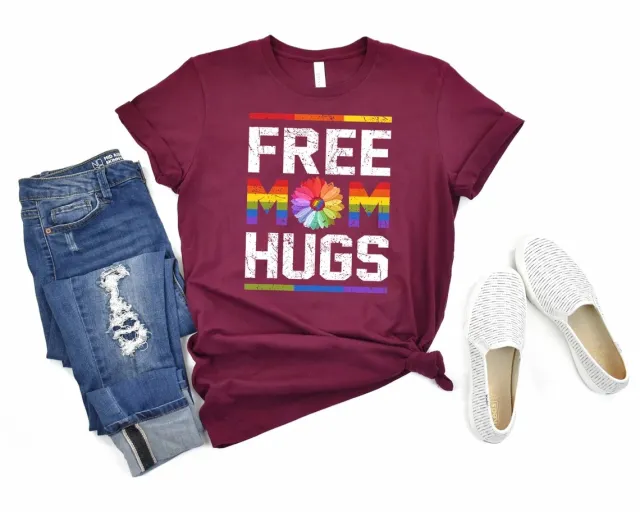 Women's Rainbow Love letter Printed Short sleeved T shirt Wine Red - Shop at LoveMi