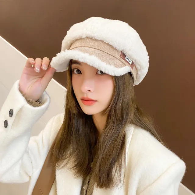 Faux Cashmere Fashion Leather Tag Octagonal Winter Warm Peaked Cap White - Shop at LoveMi