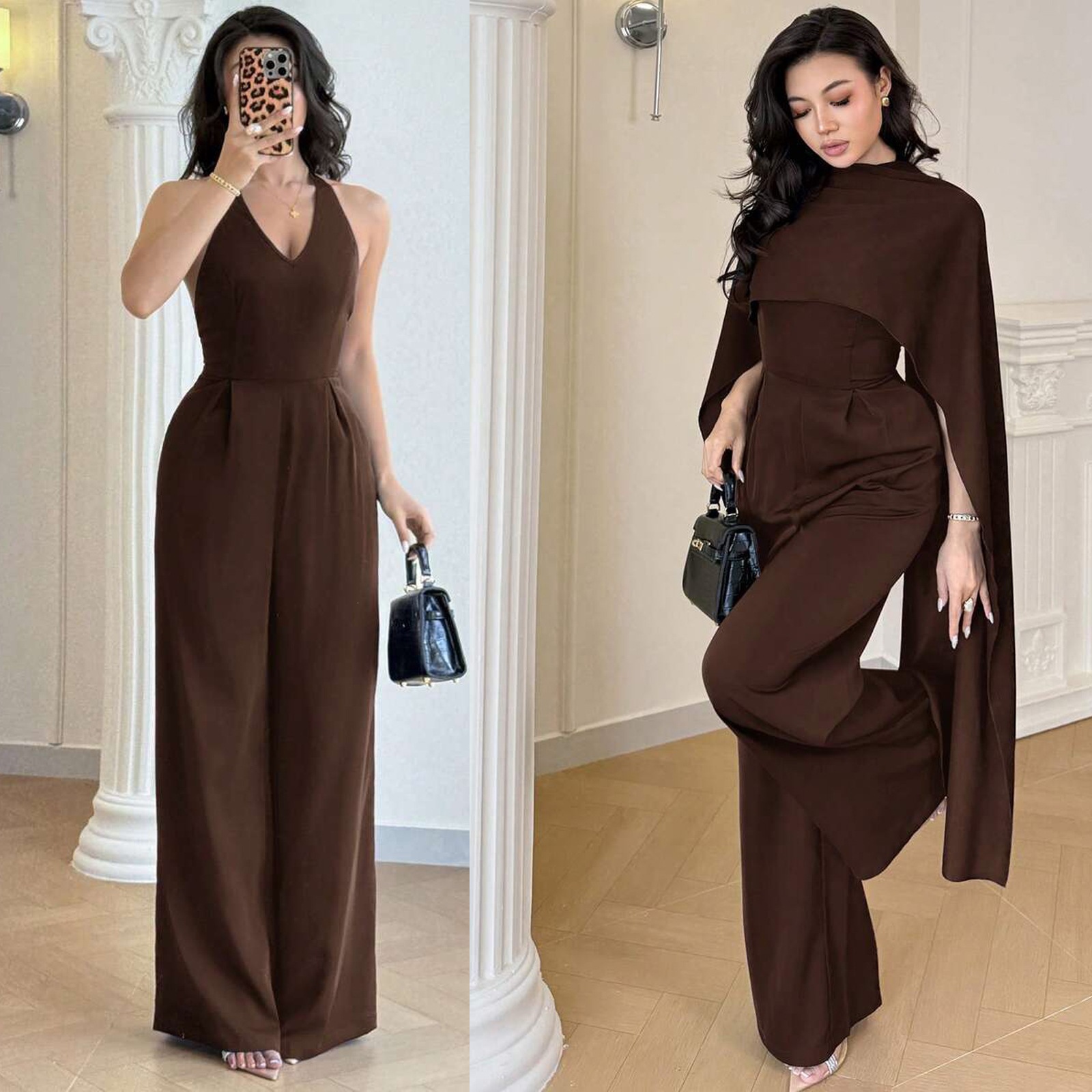 Womens Fashionable Casual Cape Jumpsuit Set 3