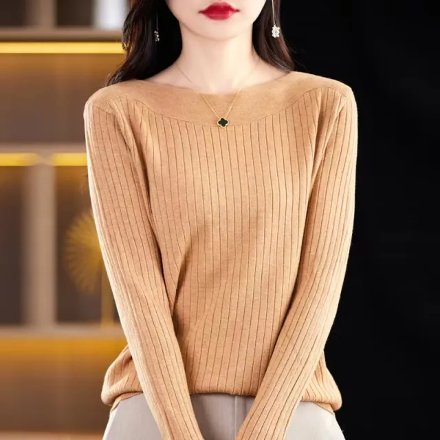 Women's Off neck Knitted Bottoming Shirt Autumn And Winter New Golden Camel - Shop at LoveMi