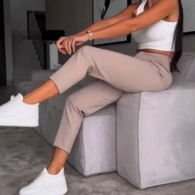 Fashionable Versatile Women's Striped Casual Pants Apricot - Shop at LoveMi