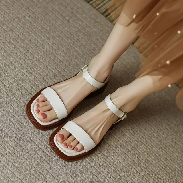 Elegant Chunky Heel Ankle Strap Roman Sandals White - Shop at LoveMi