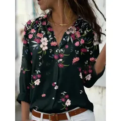 Women's Top Spring And Autumn New Rose Leaves Long Sleeve Button Shirt - F169Z996 - View 1