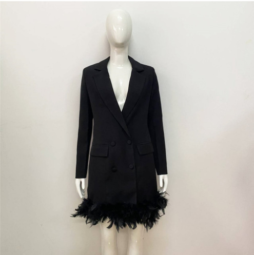 V-Neck Feather-Trim Short Dress, picture 5 of 8