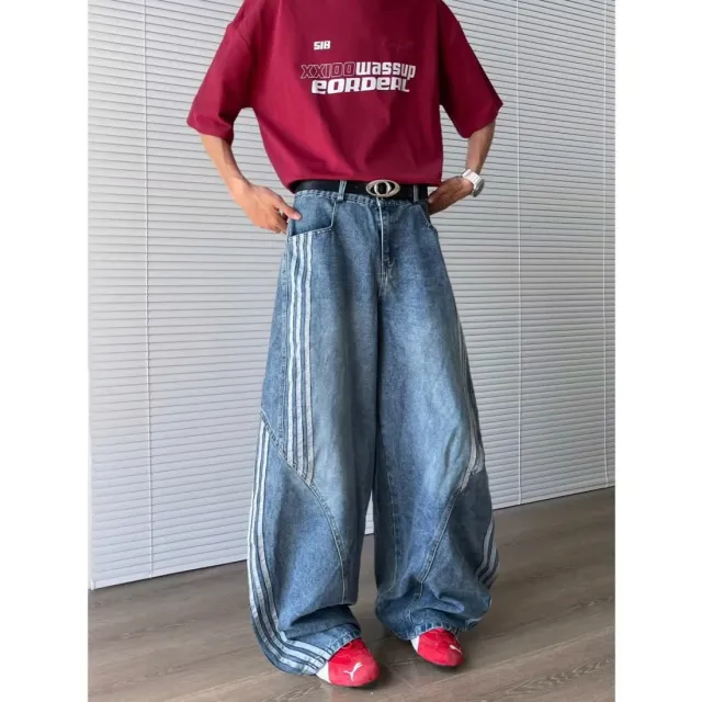 Spring American style Vintage Washed Deconstructed Bootcut Jeans Blue - Shop at LoveMi